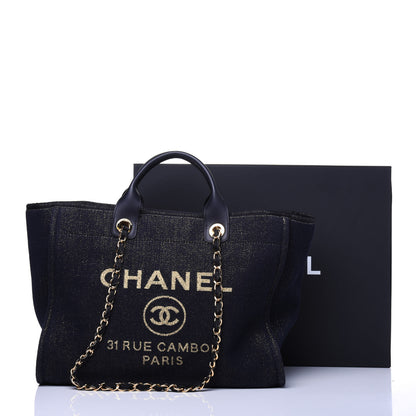 Chanel Lurex Canvas Medium Deauville Tote Navy Blue Gold 15 of 15