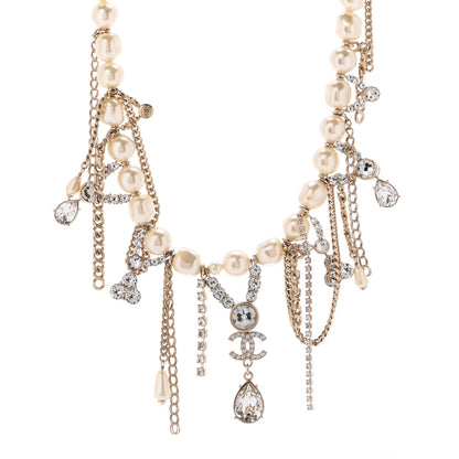 Chanel Pearl Crystal CC Dangle Short Necklace Gold 1 of 6