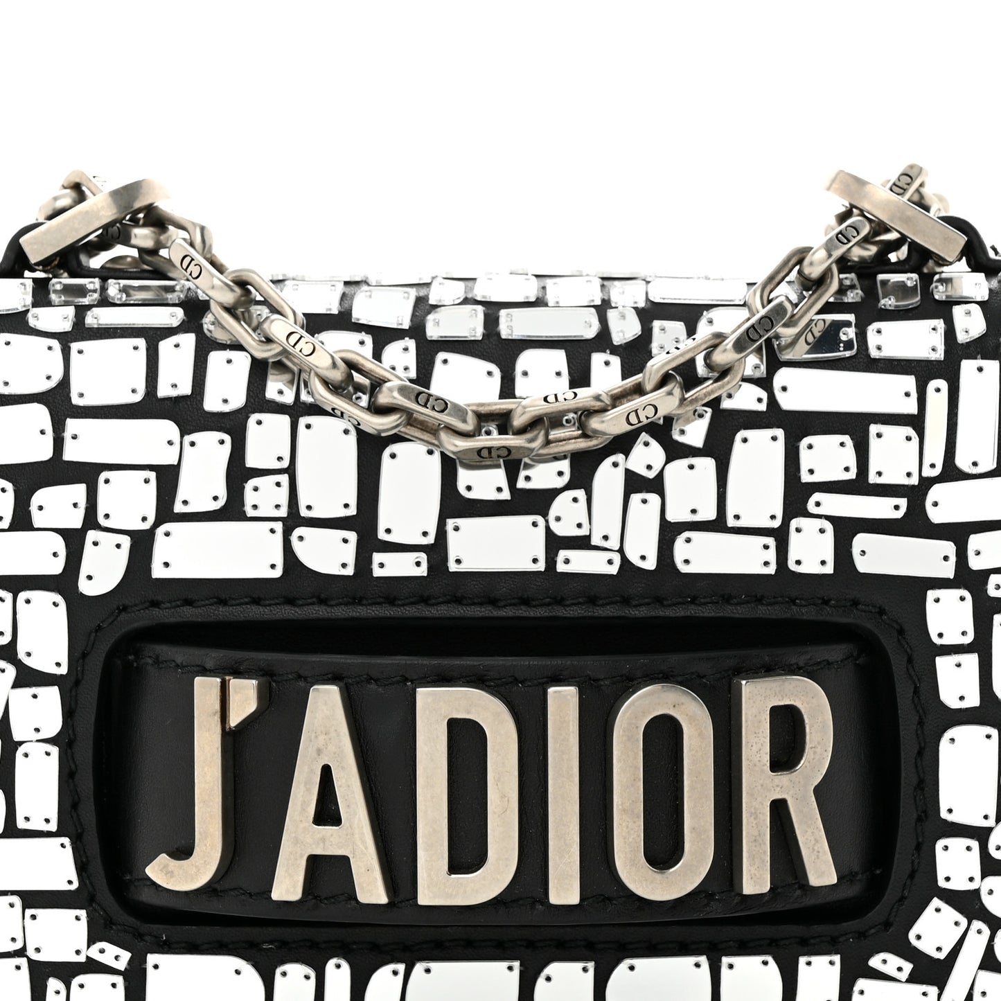Smooth Calfskin Embroidered Mosaic of Mirrors Mini J'Adior Chain Flap Bag Black