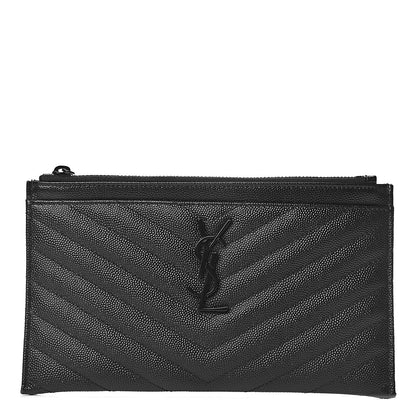 Saint Laurent Grain De Poudre Chevron Monogram Bill Pouch Black 1 of 8