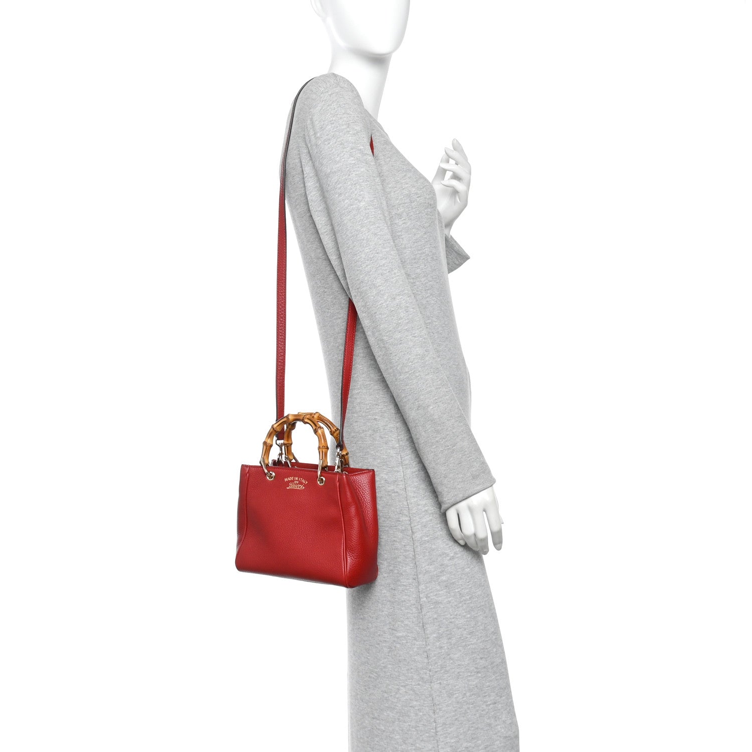 Gucci Calfskin Mini Bamboo Shopper Tote Red 2 of 10