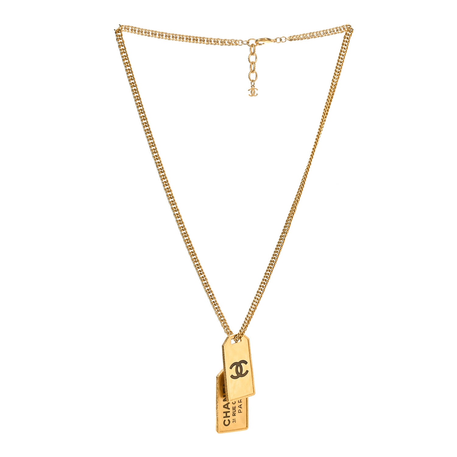 Chanel ID Dog Tag Charm Necklace Gold 3 of 6