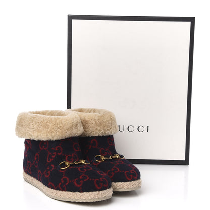 Gucci Covered Wool GG Monogram Womens Fria Horsebit Ankle Boots 37 Blue Red Butterscotch 8 of 8
