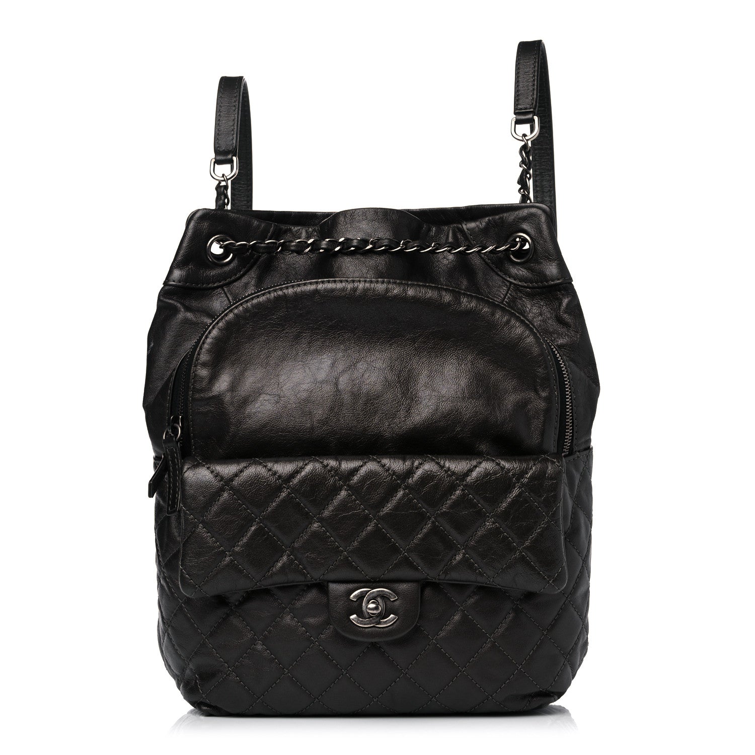 Chanel Metallic Lambskin Quilted Drawstring Backpack Dark Grey 1 of 13