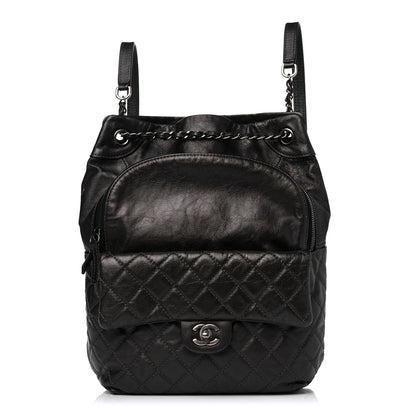 Chanel Metallic Lambskin Quilted Drawstring Backpack Dark Grey 1 of 13