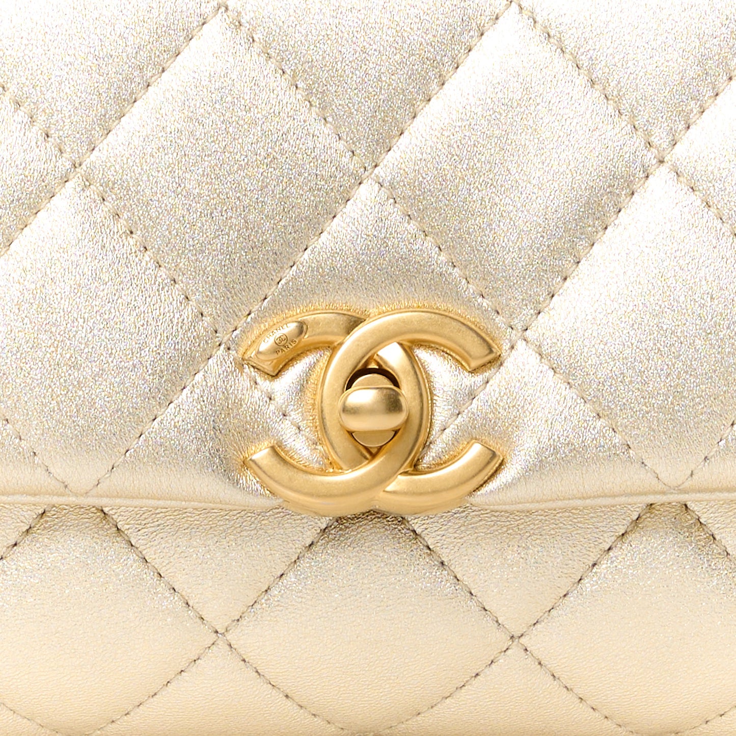 Metallic Goatskin Quilted Chic Pearls Mini Flap Gold