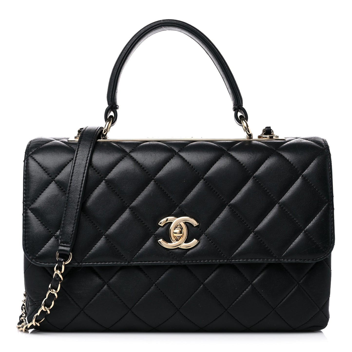 Lambskin Quilted Medium Trendy CC Flap Dual Handle Bag Black