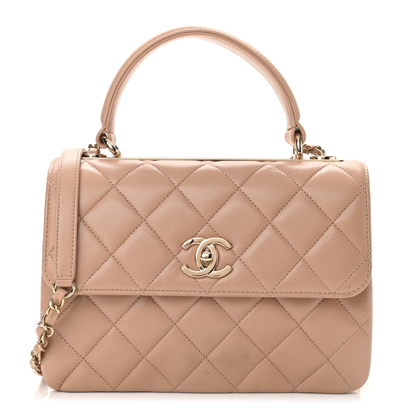 Lambskin Quilted Small Trendy CC Dual Handle Flap Bag Beige