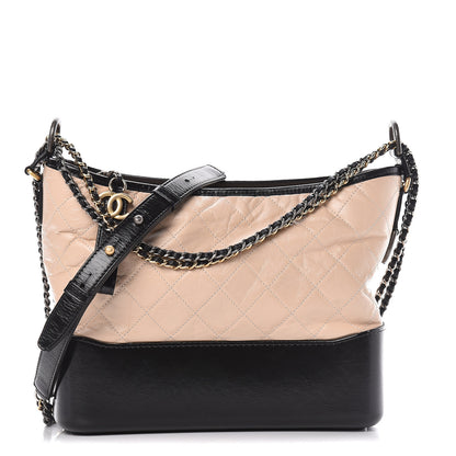 Chanel Aged Calfskin Quilted Medium Gabrielle Hobo Beige Black 2 of 16