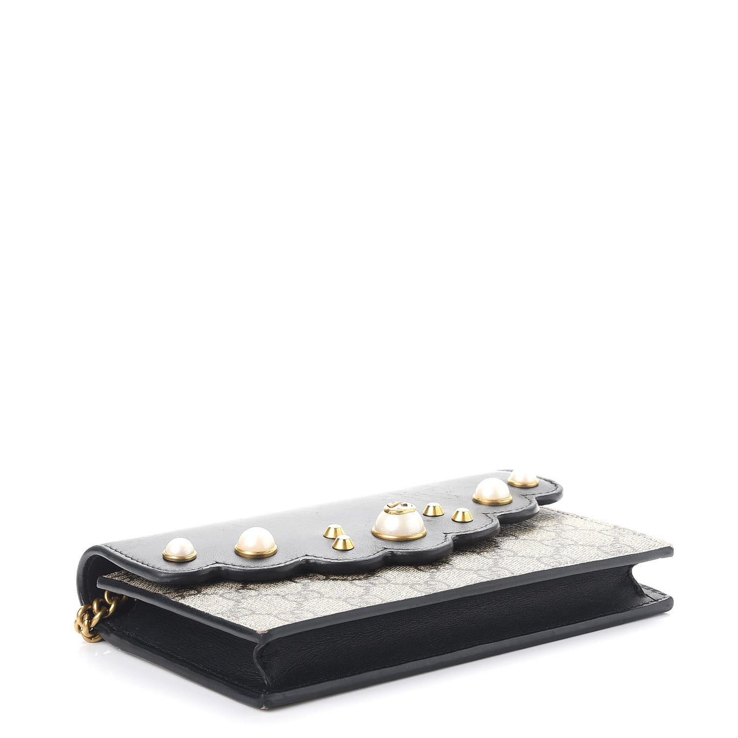 GG Supreme Monogram Mini Peony Pearly Wallet on Chain Black