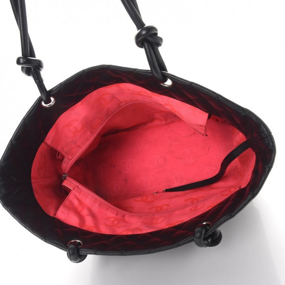 Calfskin Quilted Large Cambon Tote Black