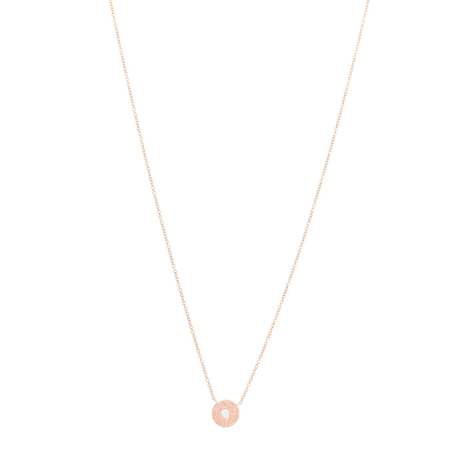 Tiffany 18K Rose Gold Diamond 1837 Circle Pendant Necklace 1 of 7