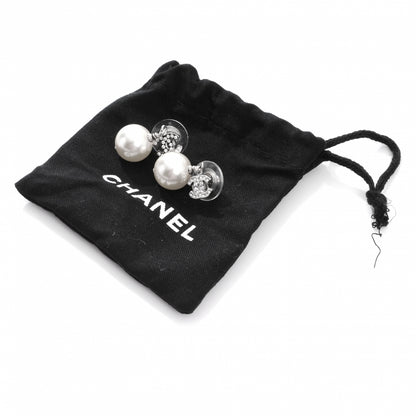 Chanel Swarovski Crystal CC Pearl Dangle Earrings Silver 1 of 4