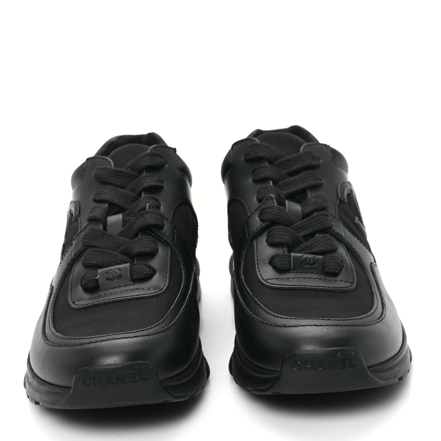 Chanel Lambskin Fabric CC Uniform Sneakers 38 Black 3 of 9