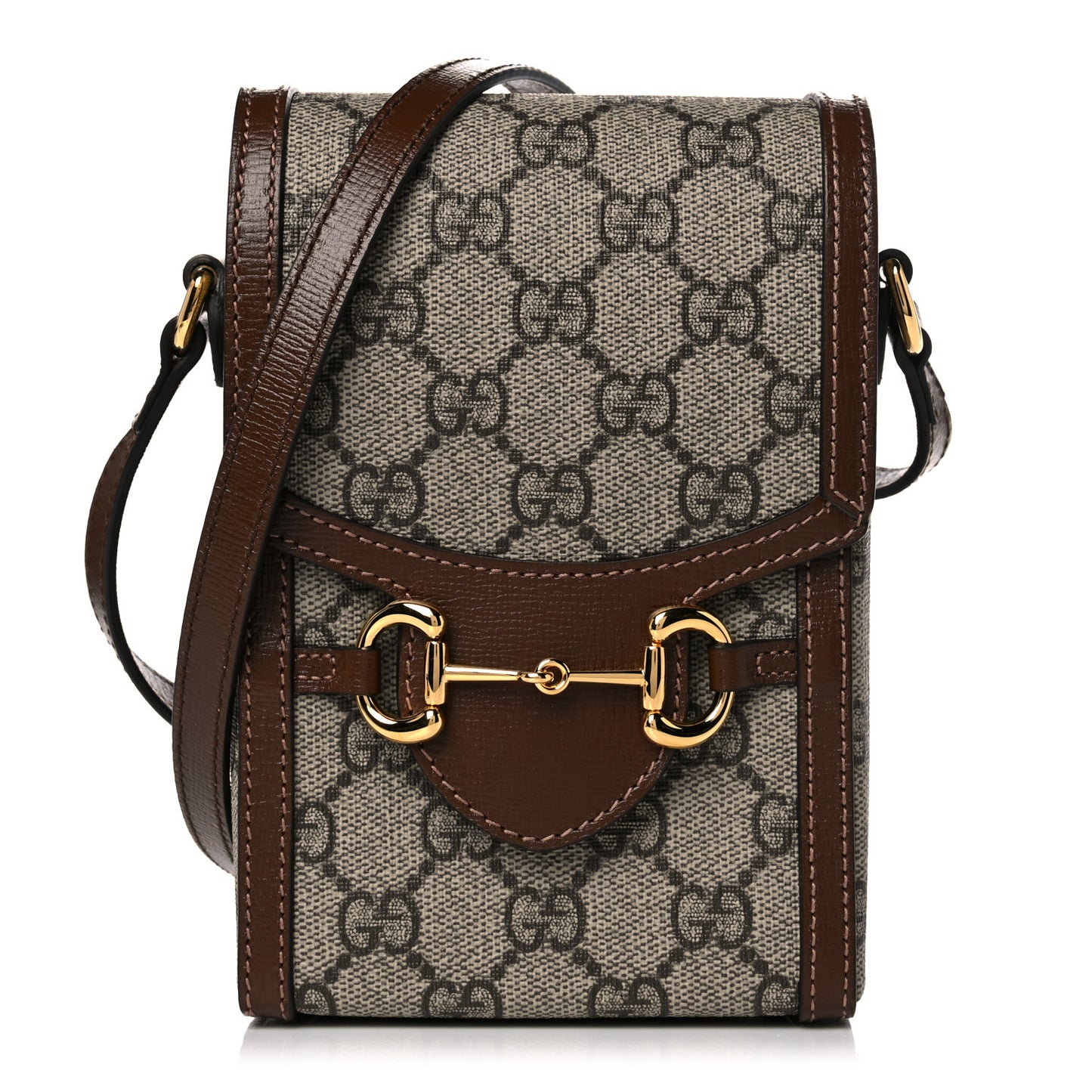 GG Supreme Monogram Mini Horsebit 1955 Crossbody Bag Beige Brown Sugar