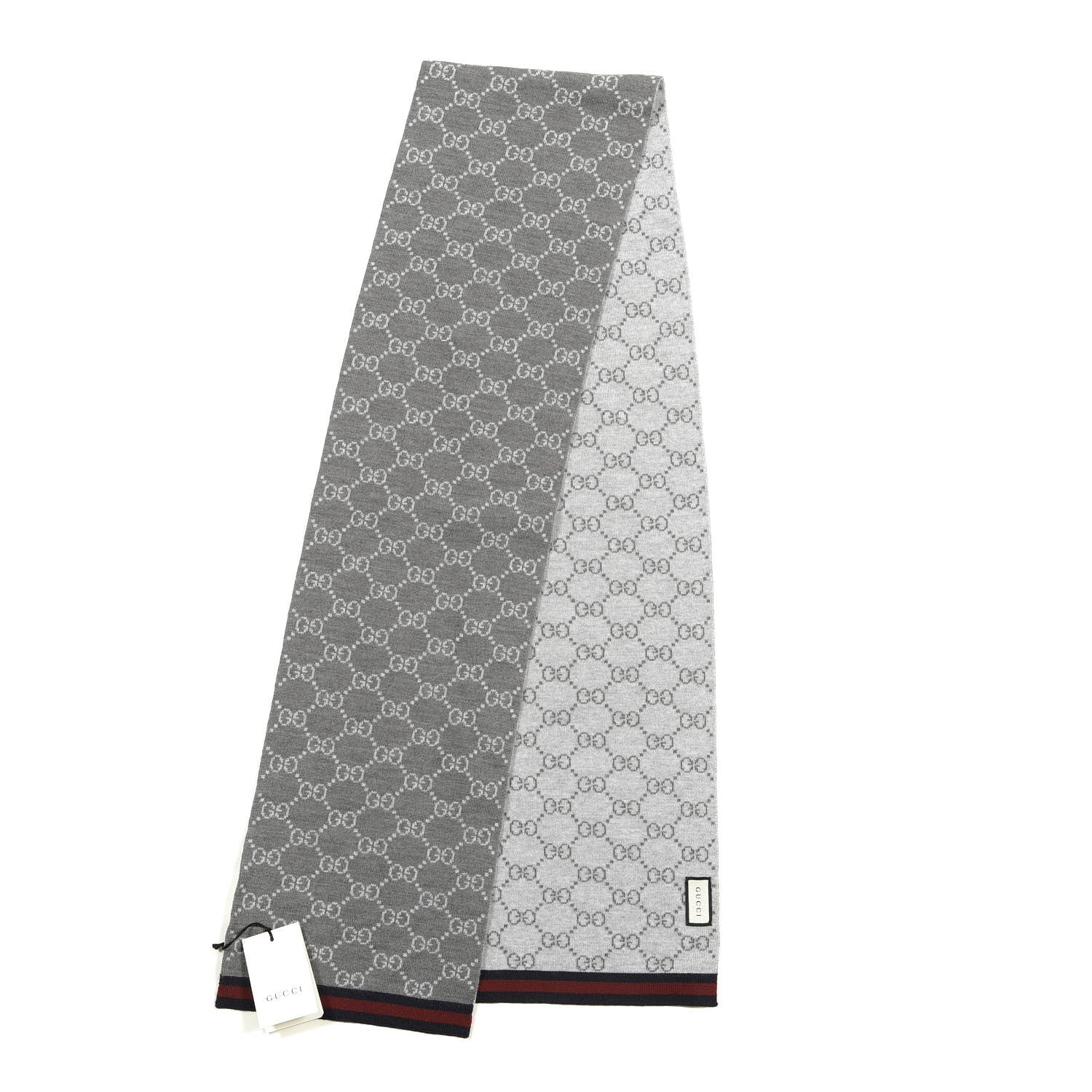 Gucci Wool Tricot GG Monogram Web Solange Scarf Coffee Ivory 2 of 4