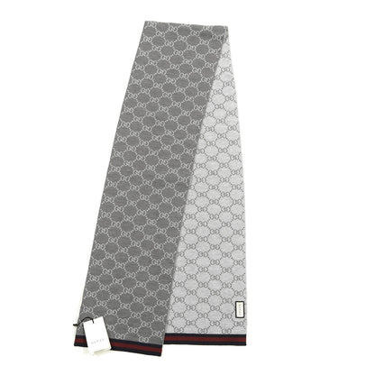 Gucci Wool Tricot GG Monogram Web Solange Scarf Coffee Ivory 2 of 4