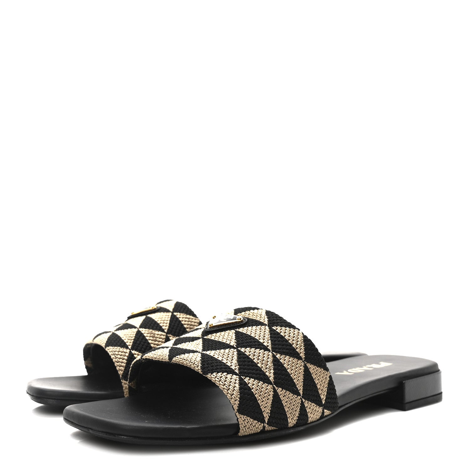 Prada Jacquard Trianglolo Symbole Embroidered Triangle 10mm Slide Sandals 40 Black Corda 4 of 8
