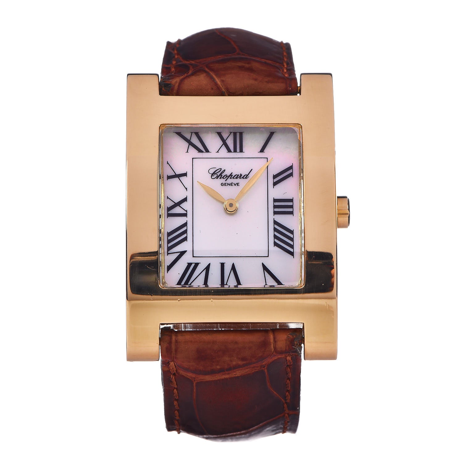 Chopard 18K Yellow Gold Alligator Mother of Pearl 28mm Your Hour Quartz Watch 1 of 11