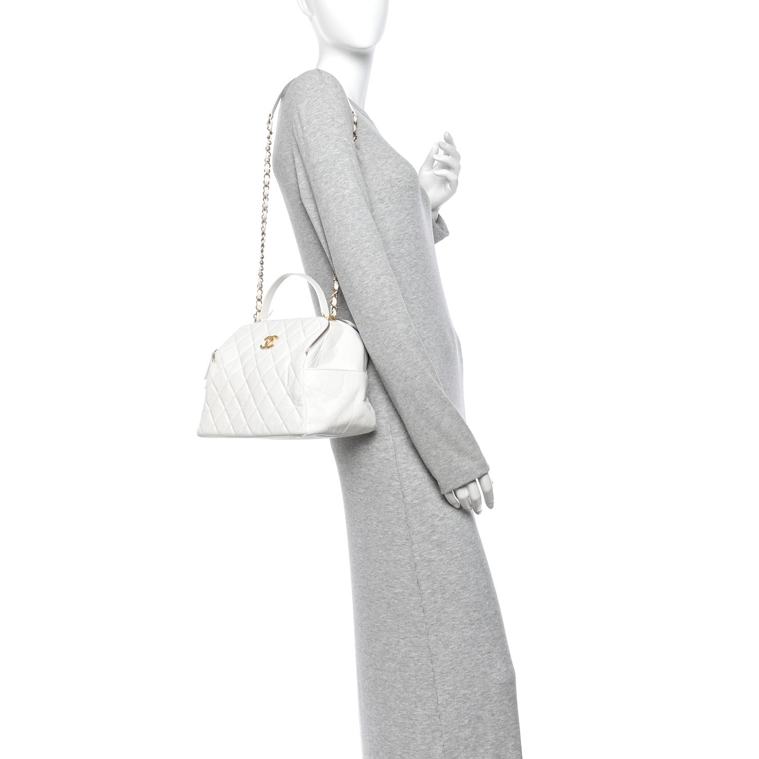 Chanel Aged Calfskin Quilted Double Sided Bowling Bag White 2 of 13