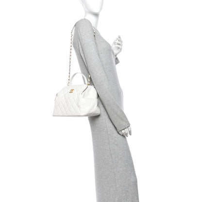 Chanel Aged Calfskin Quilted Double Sided Bowling Bag White 2 of 13
