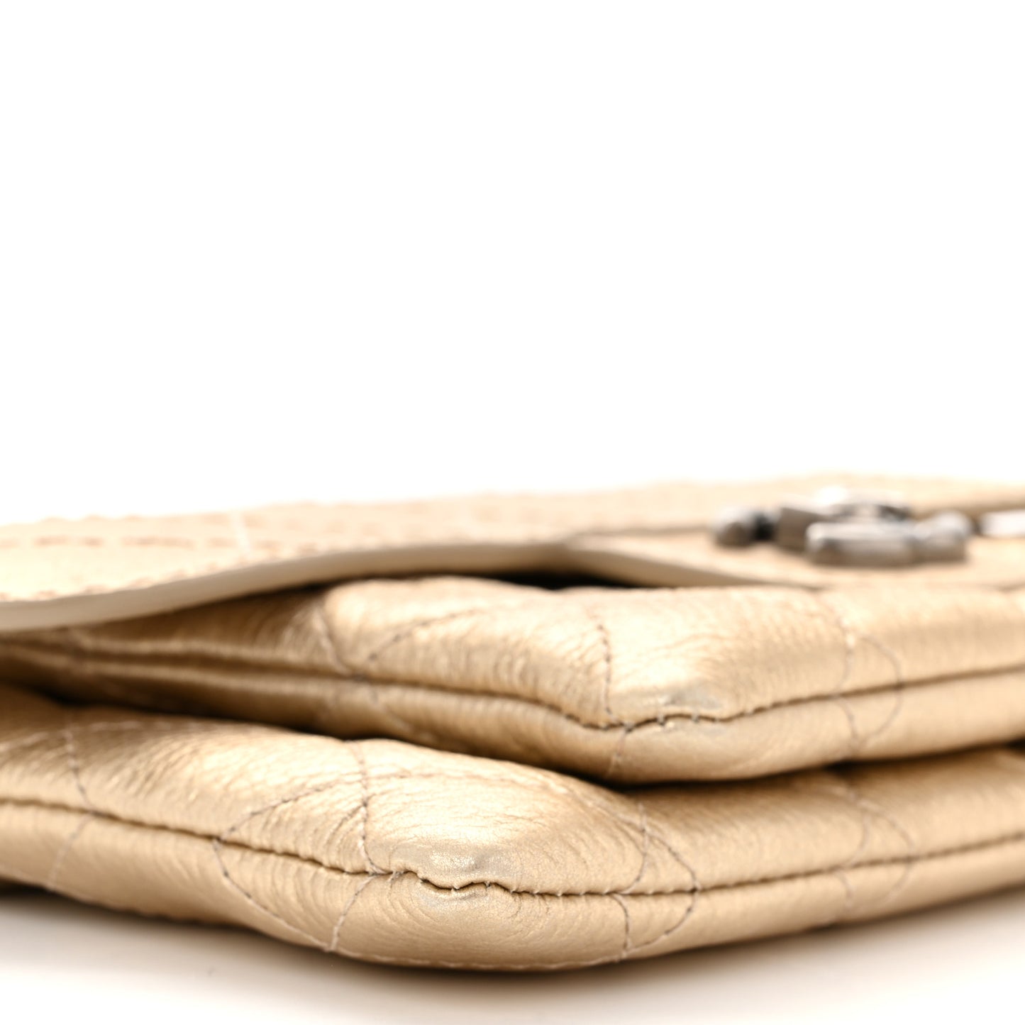 Metallic Calfskin Quilted Flap Clutch With Chain Light Gold