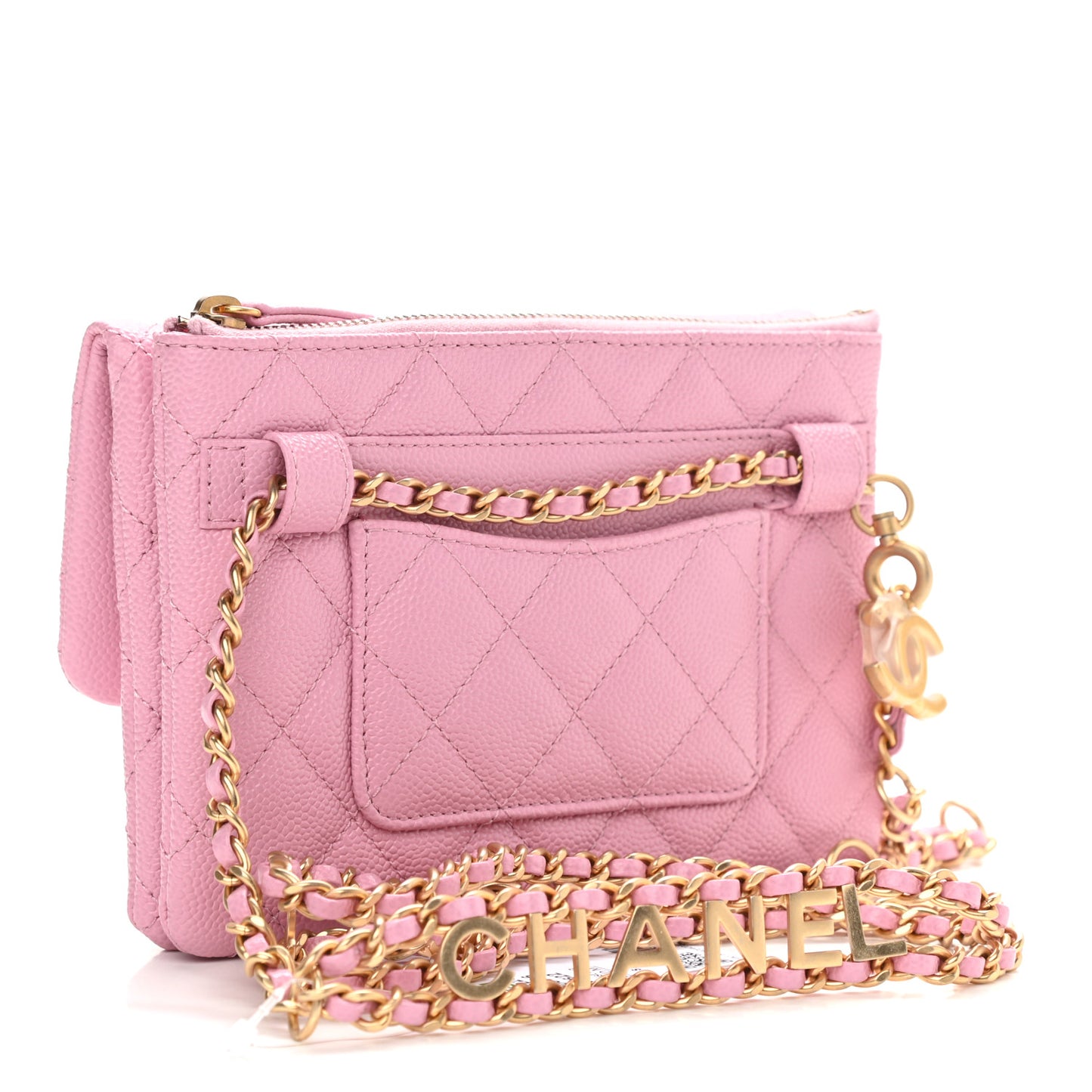Shiny Caviar Pick Me Up Flap Belt Bag Pink