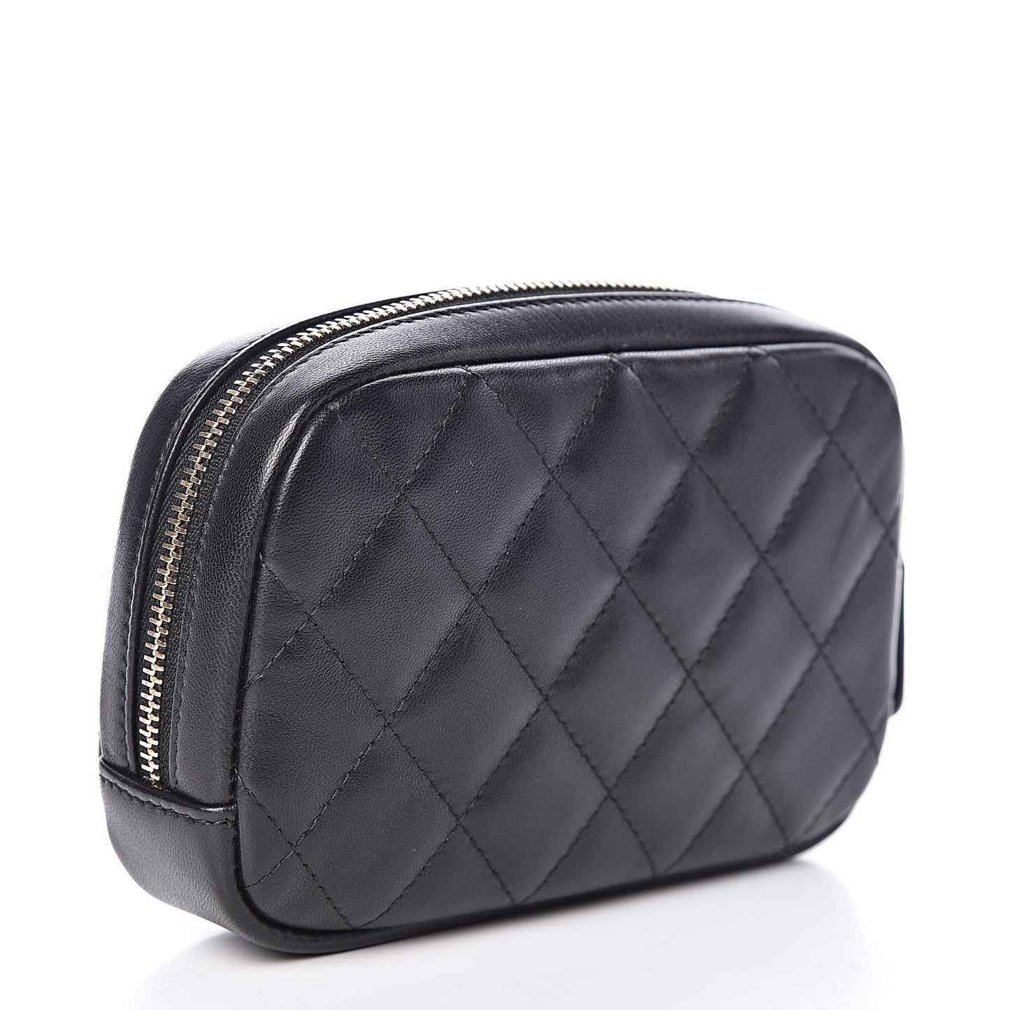 Lambskin Quilted Small Curvy Pouch Cosmetic Case Black