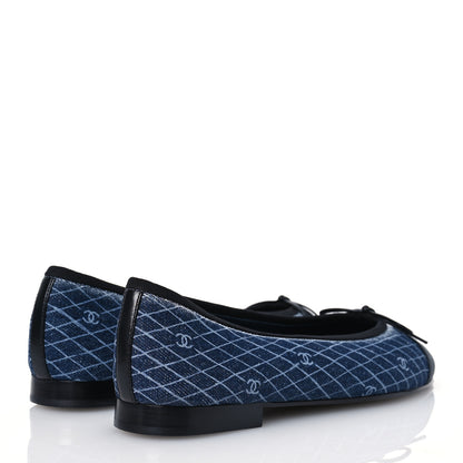 Chanel Denim Printed Quilt CC Cap Toe Ballerina Flats 38.5 Navy Blue Dark Grey 4 of 12