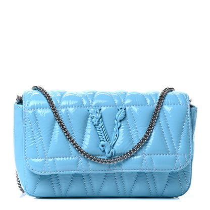 Versace Patent Quilted Virtus Tonal Evening Bag Bright Blue 1 of 4