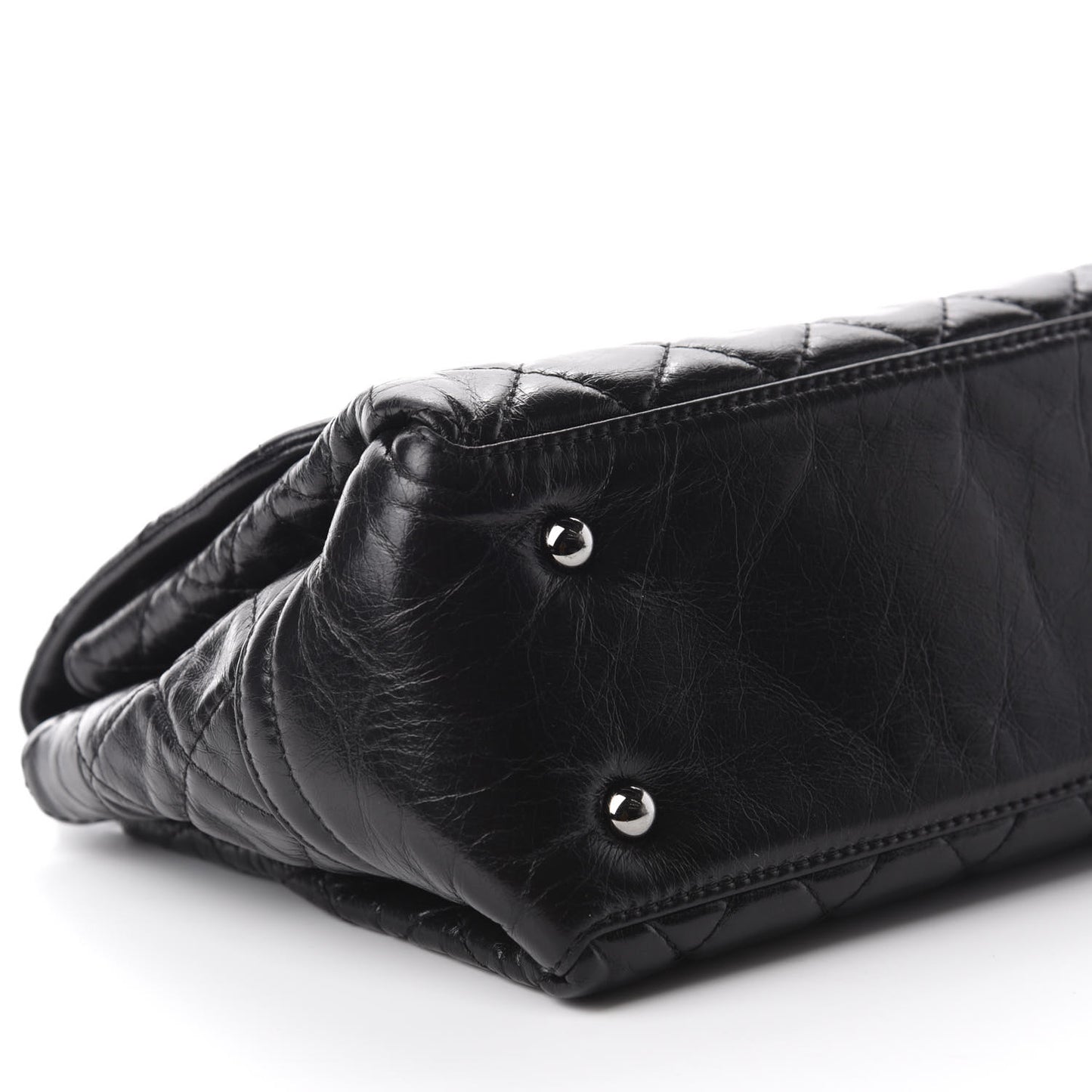 Glazed Calfskin Quilted Medium Lady Pearly Flap Black