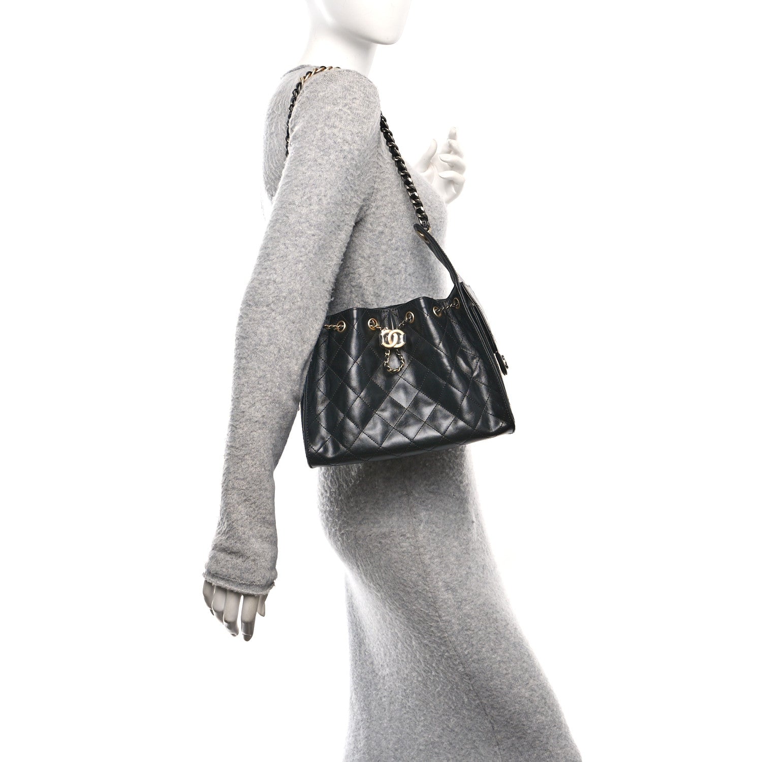 Chanel Shiny Crumpled Calfskin Quilted Small Chanel 25 Handbag Black 2 of 11