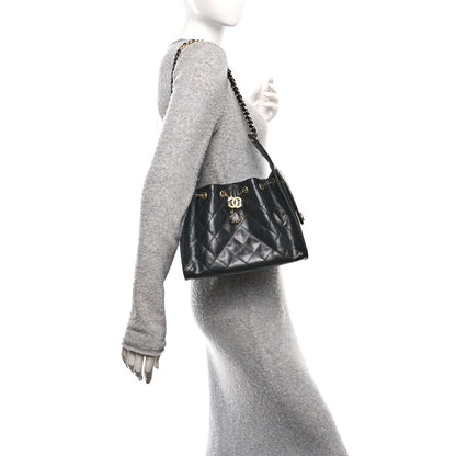 Chanel Shiny Crumpled Calfskin Quilted Small Chanel 25 Handbag Black 2 of 11