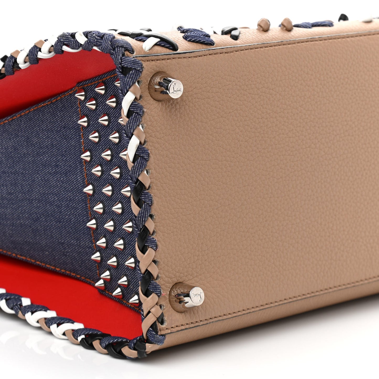 Calfskin Mexinodo Beaded Studded Triple Gusset Large Paloma Beige Blue