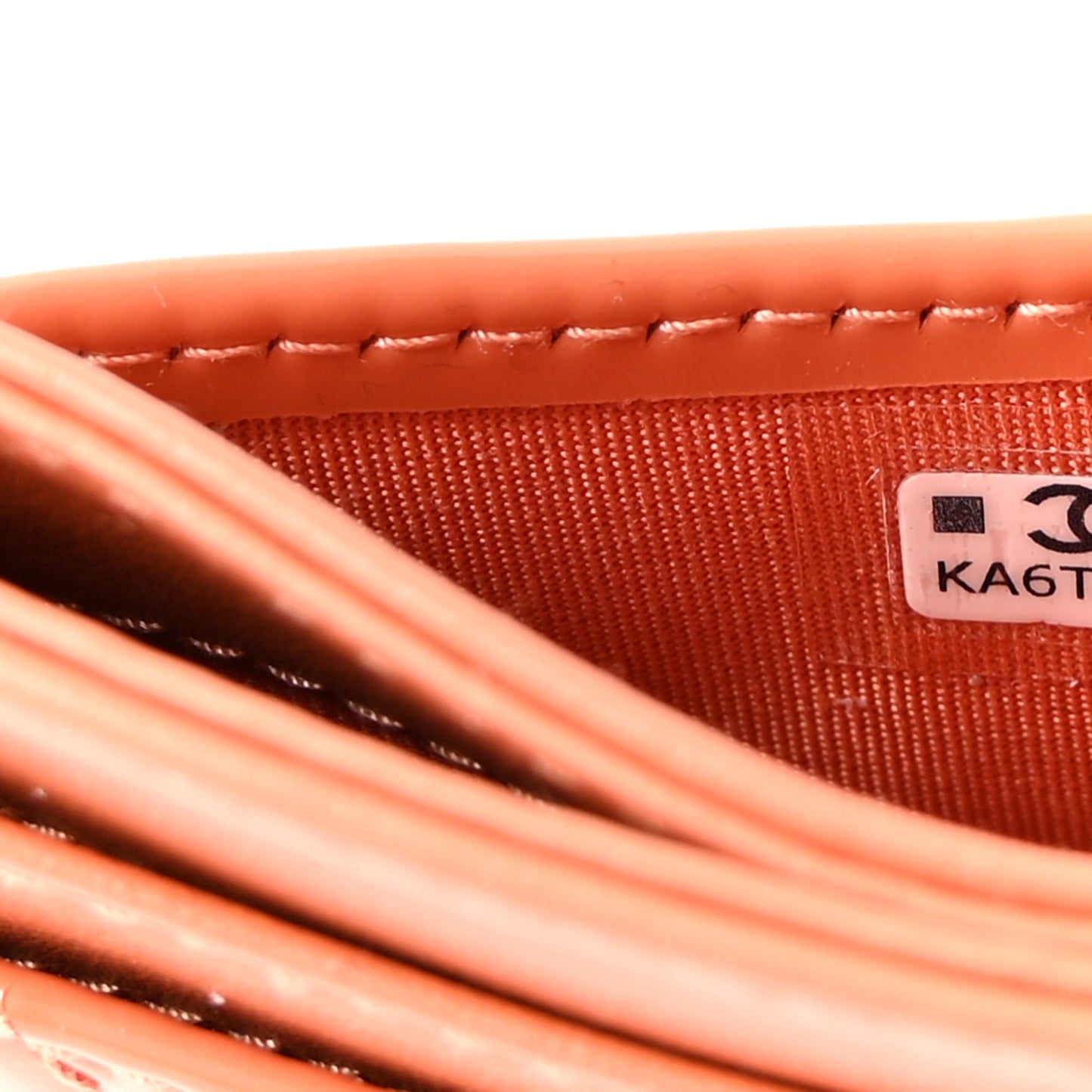 Patent Calfskin Quilted Card Holder Orange