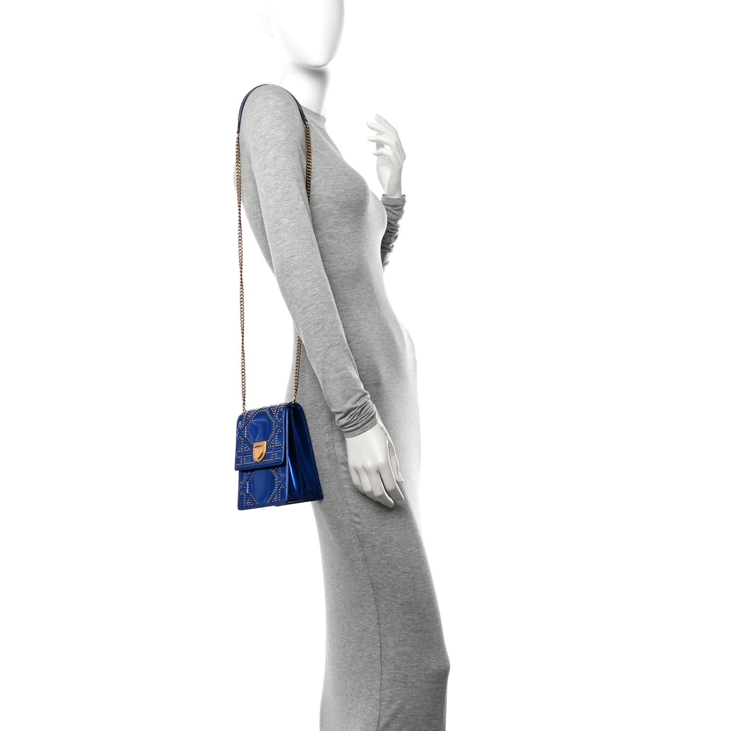 Metallic Calfskin Studded Vertical Diorama Blue