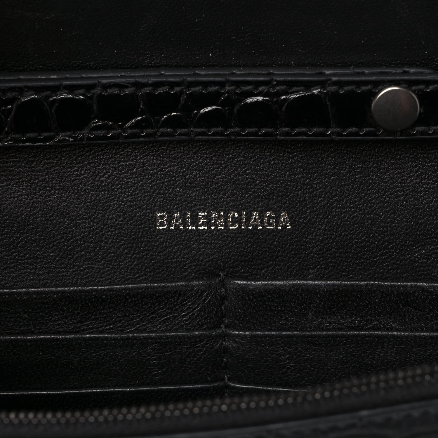 Balenciaga Shiny Calfskin Monochrome Crocodile Embossed Hourglass Chain Bag Black 6 of 10