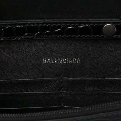 Balenciaga Shiny Calfskin Monochrome Crocodile Embossed Hourglass Chain Bag Black 6 of 10
