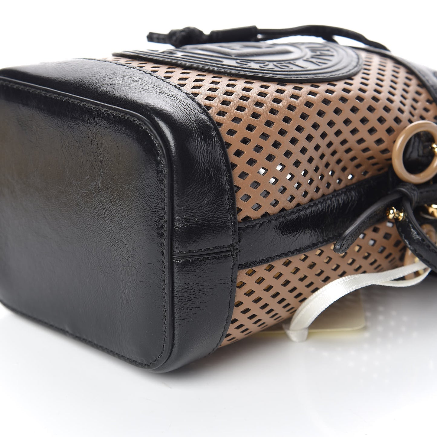 Vitello Liberty Glossy Lambskin F is Fendi Perforated Mini Mon Tresor Bucket Bag Sand Mimosa Black