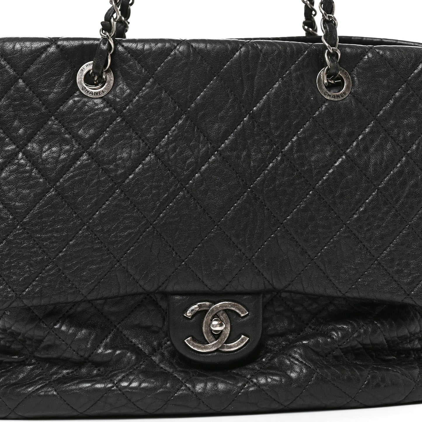 Crumpled Lambskin Quilted Large Tote Black