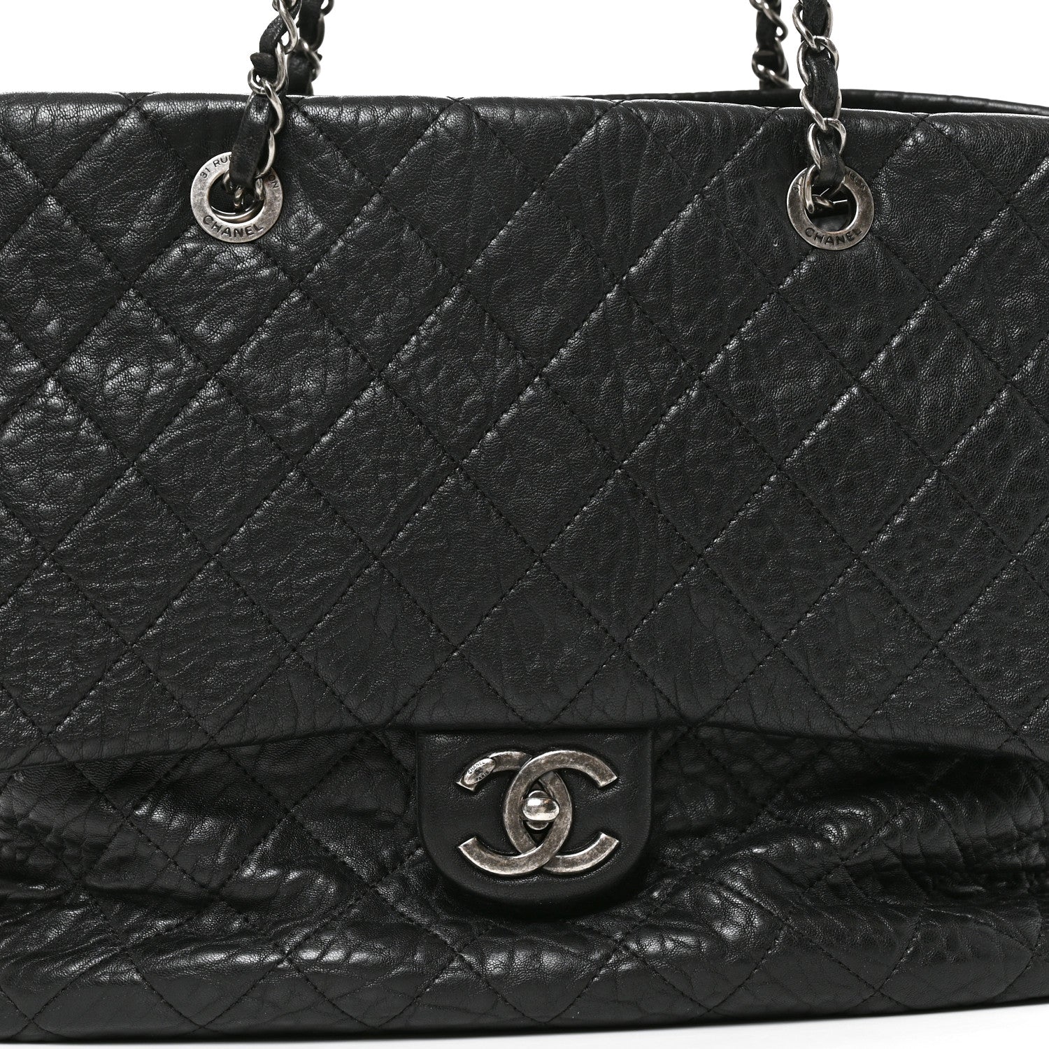 Chanel Crumpled Lambskin Quilted Large Tote Black 7 of 9
