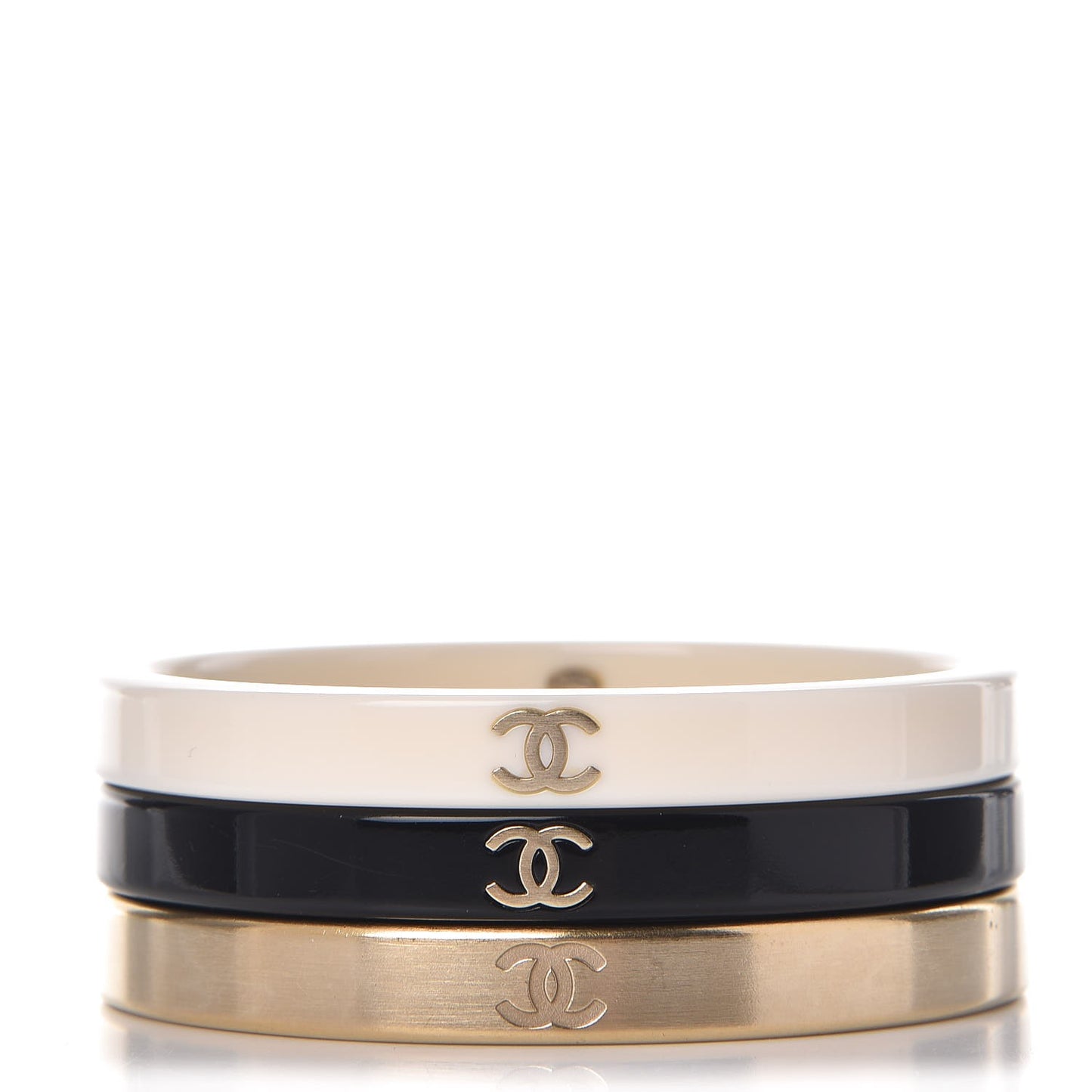 Resin Metal CC Bangle Set of 3 Black White Gold