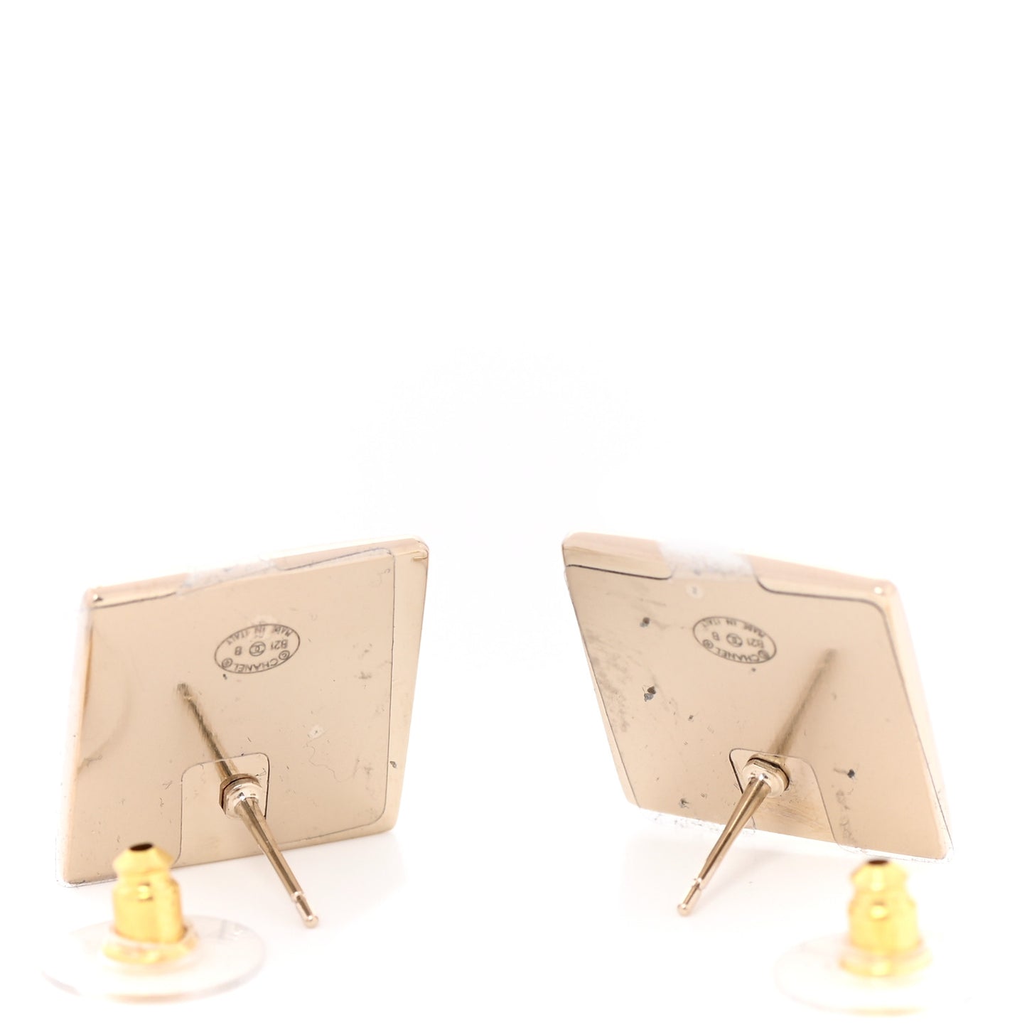 Metal Enamel CC Square Earrings Gold Black White