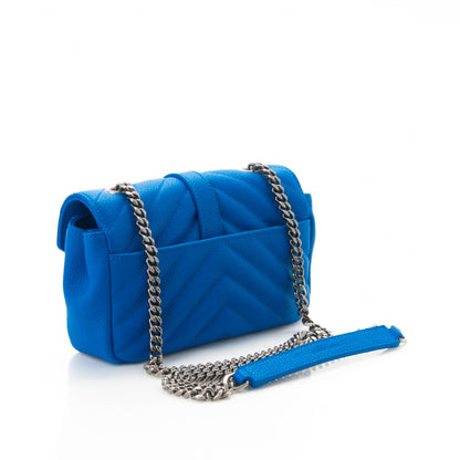 Saint Laurent Grained Calfskin Matelasse Chevron Monogram Classic Baby Chain Bag Royal Blue 3 of 7