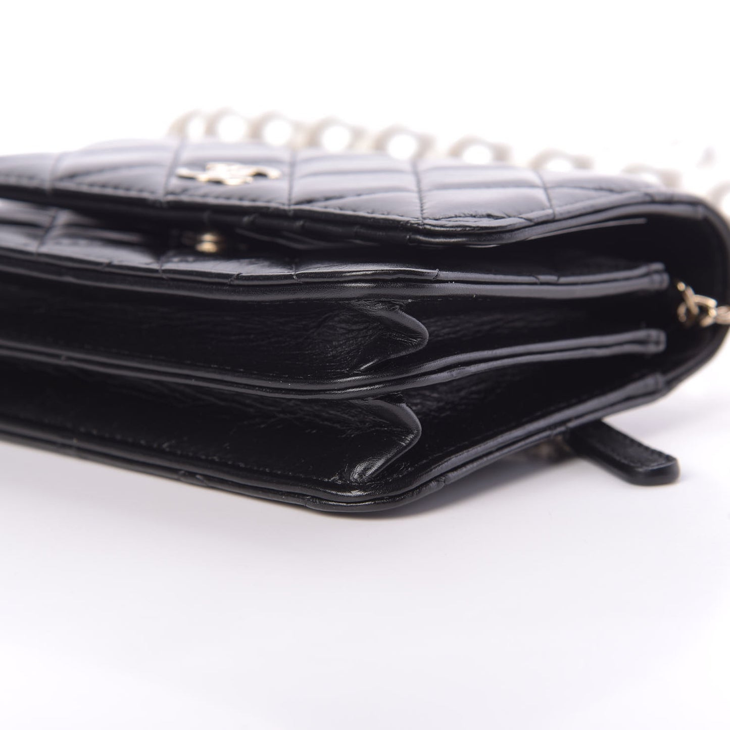 Calfskin Quilted Mini Maxi Pearls Wallet On Chain WOC Black