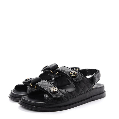 Chanel Grained Calfskin Velcro Dad Sandals 39.5 Black 3 of 11
