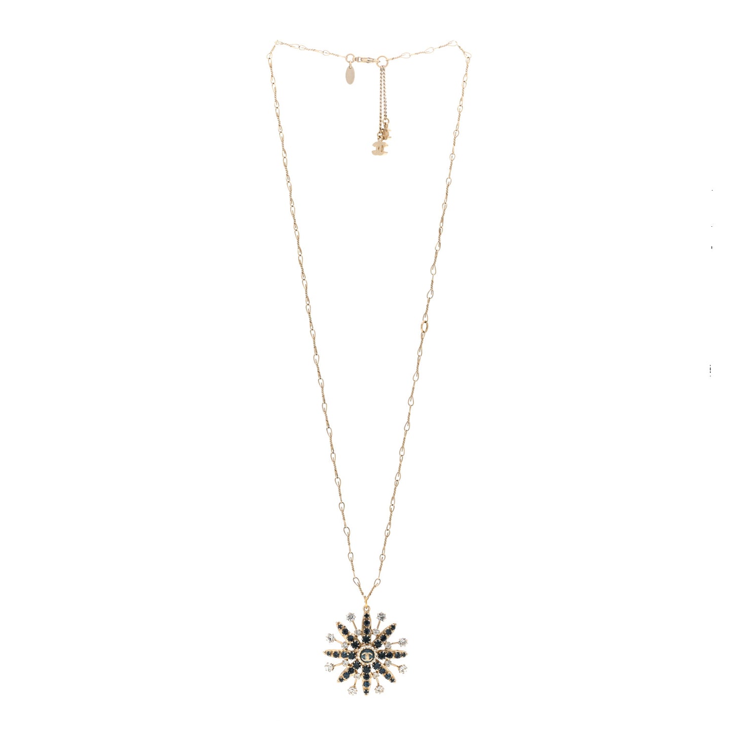 Crystal Snowflake CC Pendant Necklace Gold Blue