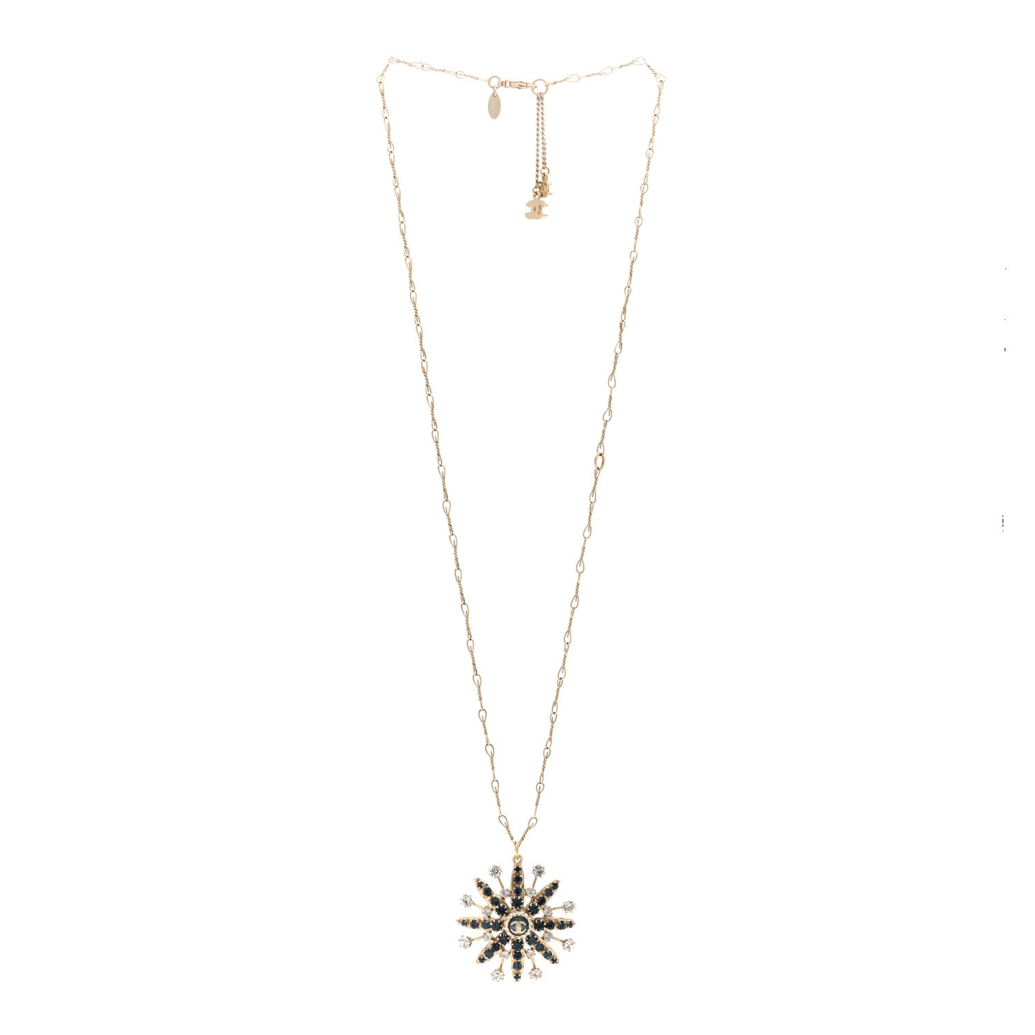 Chanel Crystal Snowflake CC Pendant Necklace Gold Blue 3 of 7