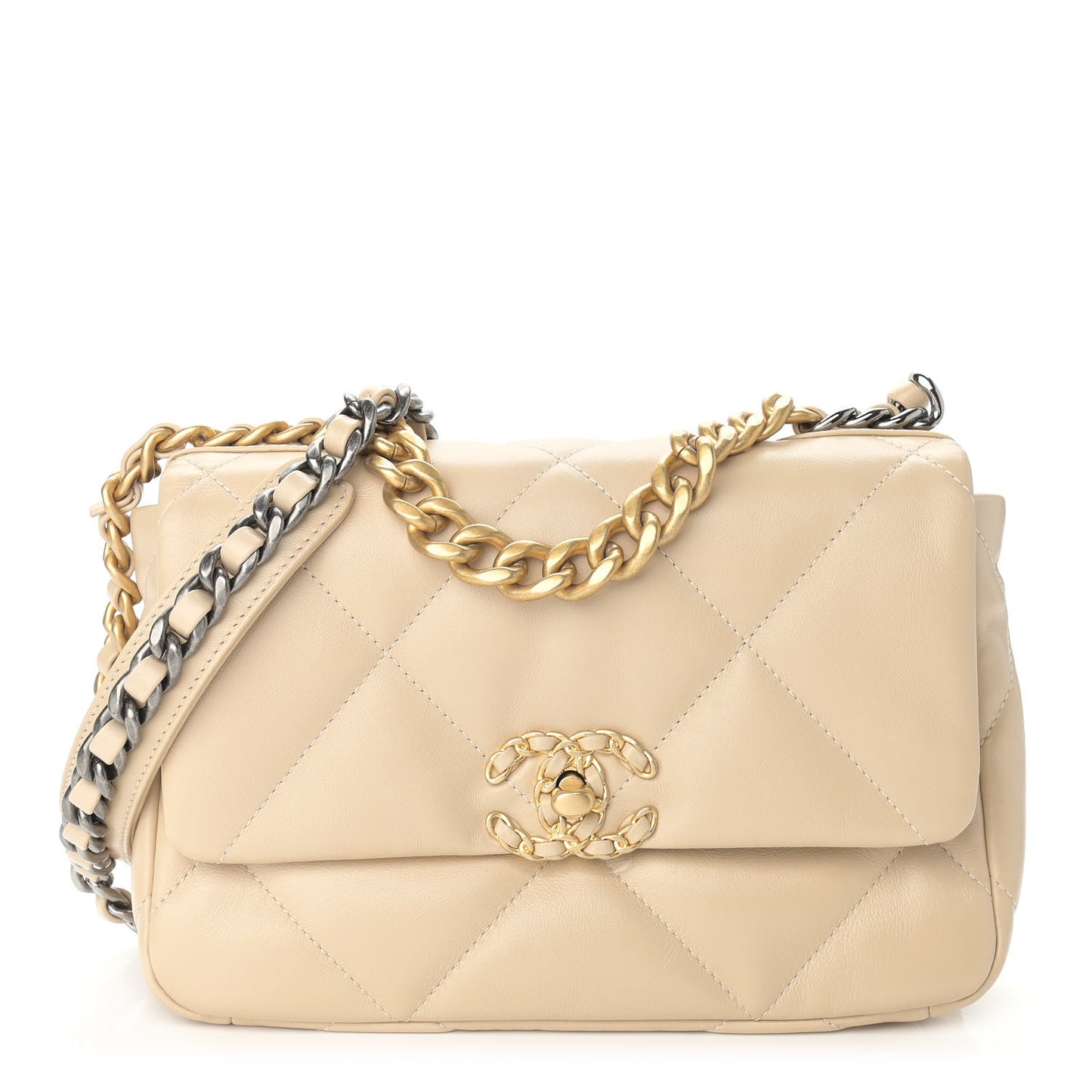 Lambskin Quilted Medium Chanel 19 Flap Light Beige