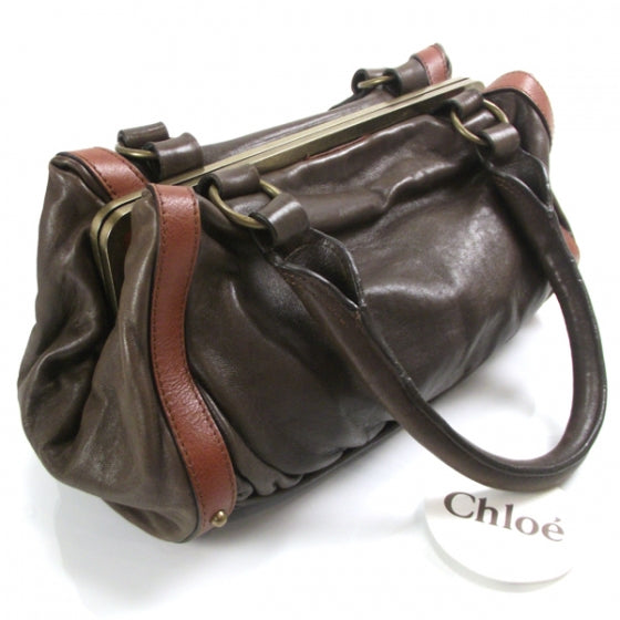 Leather Maggie Frame Satchel Moka